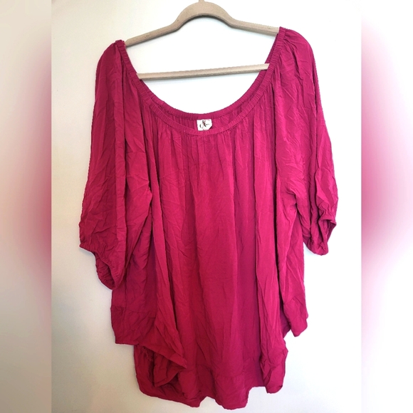 d/C jeans off the shoulder ruffle bottom 3/4 sleeve pink top size 2X - Picture 1 of 7